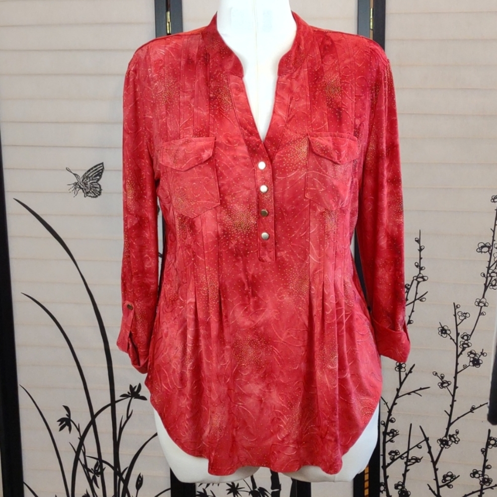 New Directions Shirt Blouse, Size Large, red